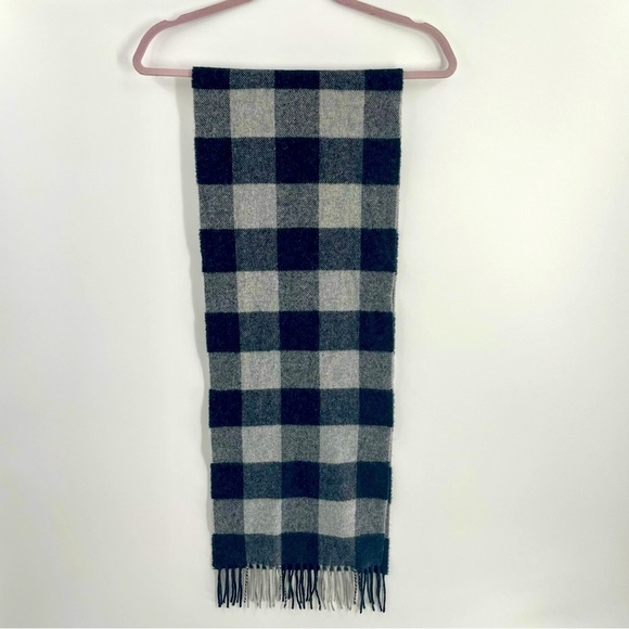 Cashmere Blend Wool Blend Buffalo Check Fringe Scarf 11.5" x 64.25" Outdoor - Picture 1 of 6